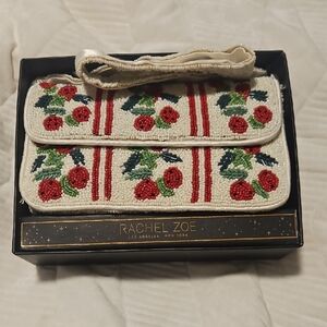Rachel Zoe Beaded Clutch with Red and Green Floral Design